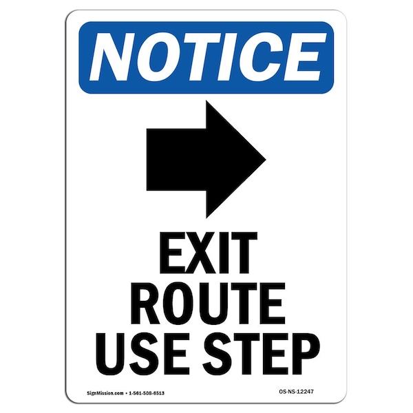 OSHA Sign, Exit Route Use Step With Symbol, 5in X 3.5in Decal, 10PK, 3.5"W, 5" L, Portrait, PK10